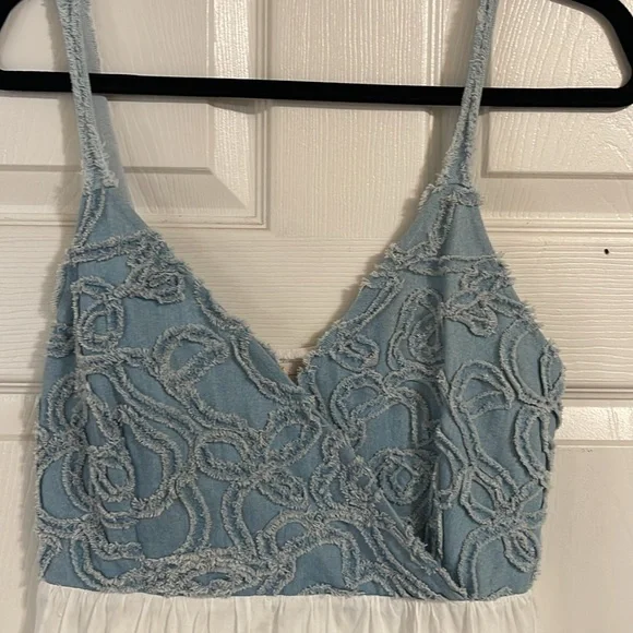 SOLD - Sexy Frayed Denim and White Cotton Sundress - Picture 3 of 12